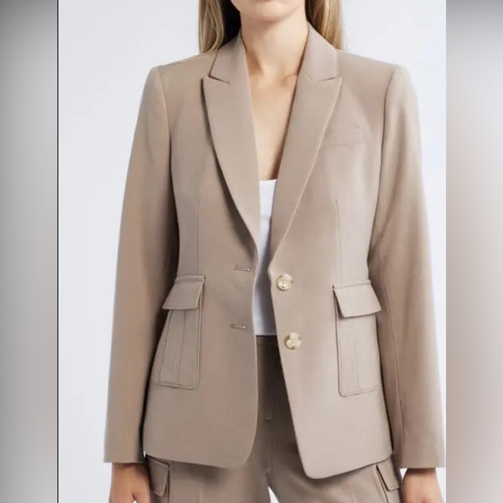 Tahari ASL Cargo Pocket Jacket Blazer Tan